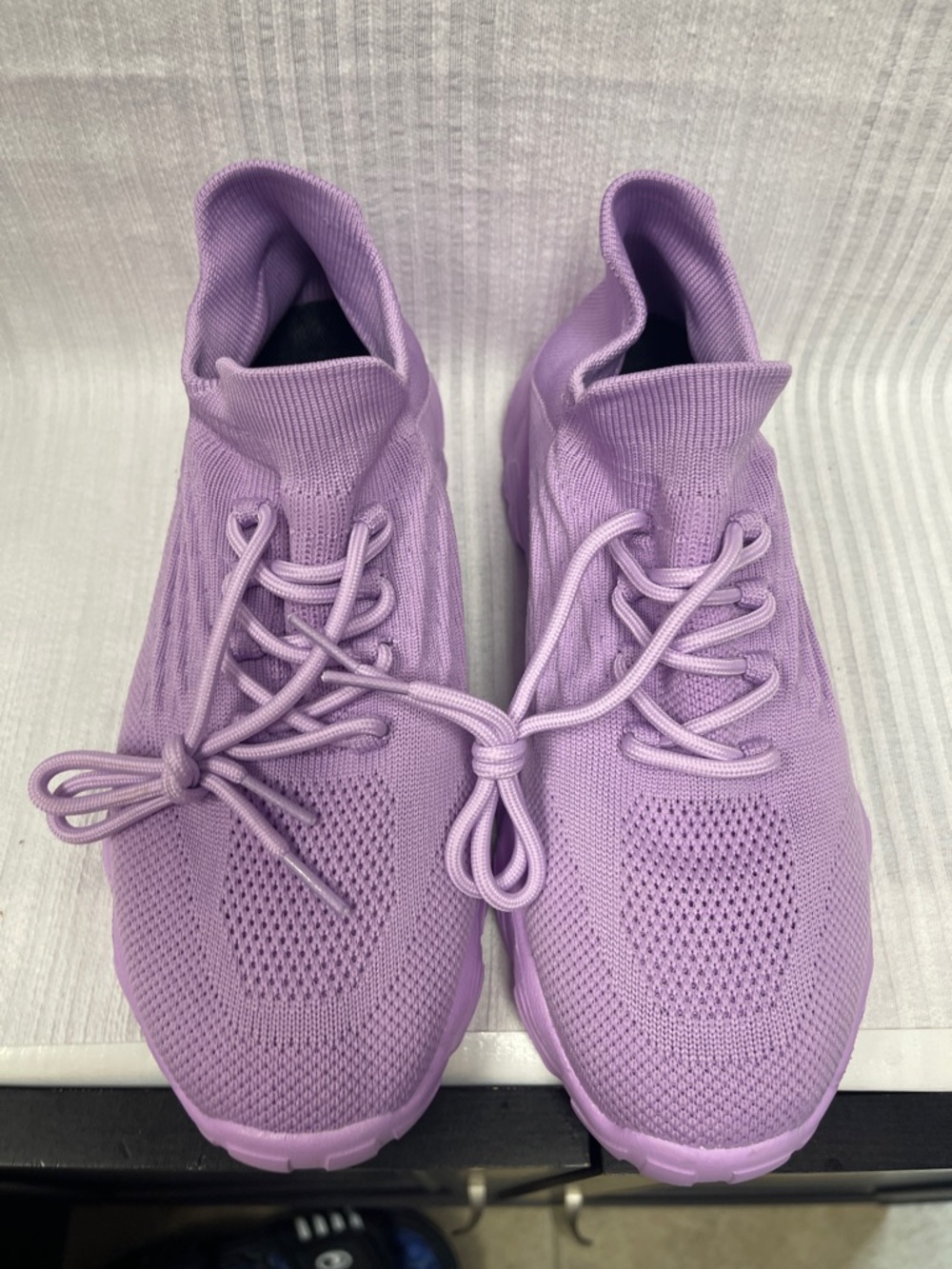 Women’s Lavender Knit Lace-Up Sneakers - Lightweight Everyday Comfort